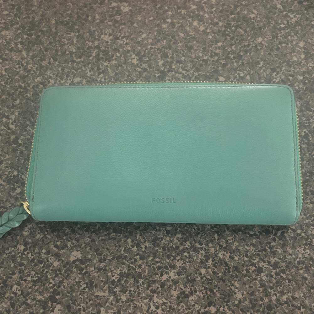 Fossil Turquoise Zip-Around Leather Wallet